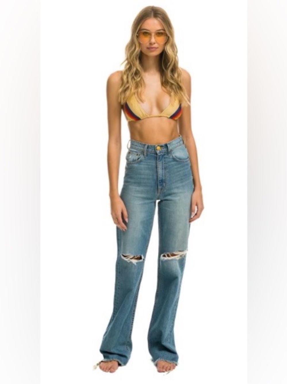 Aviator Nation High-Rise Wide Leg Gypsy Jeans. Size 25